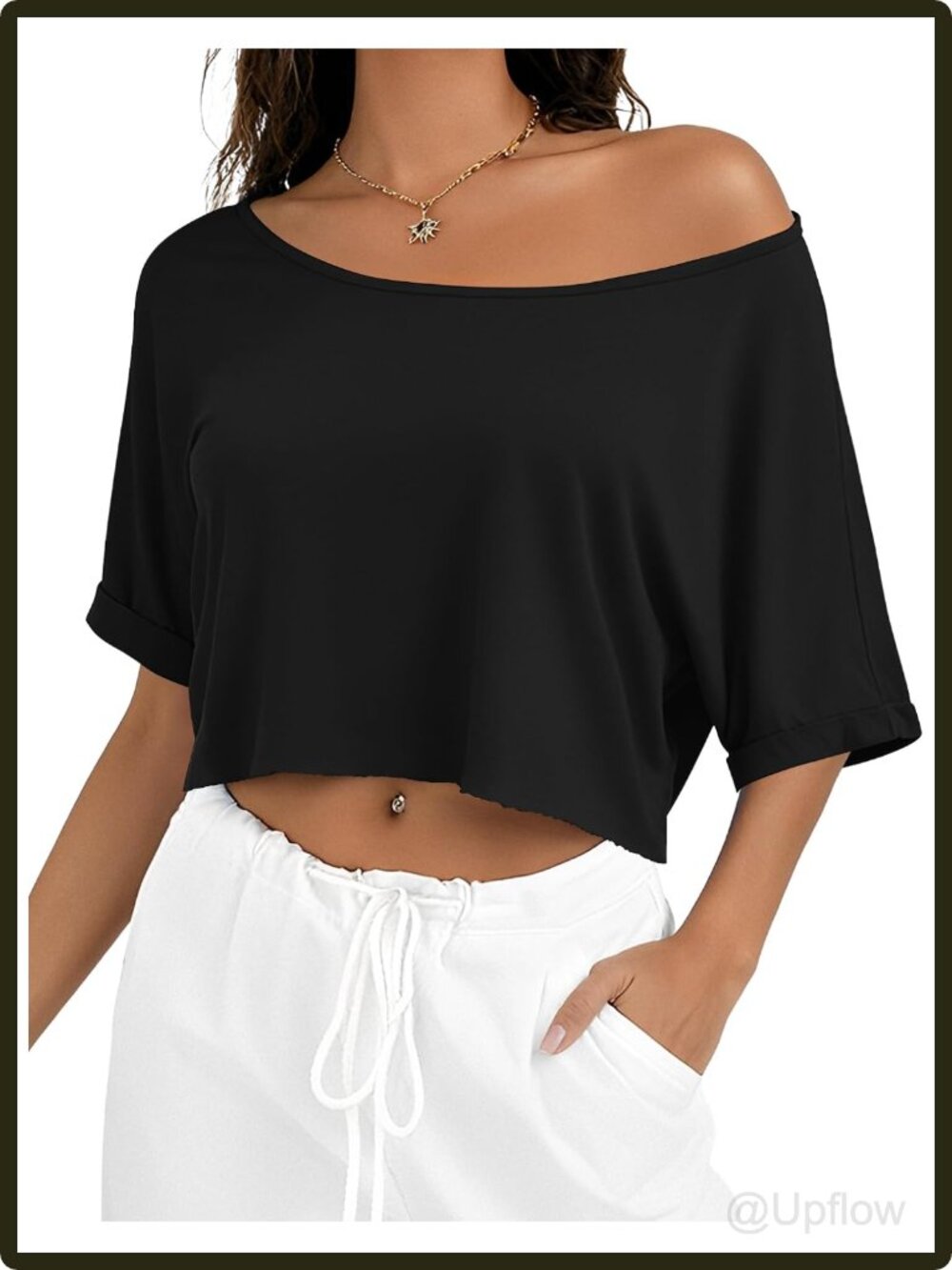 Women's Cropped Off Shoulder Short Sleeve Boat Neck Loose Fit T-Shirt Summer